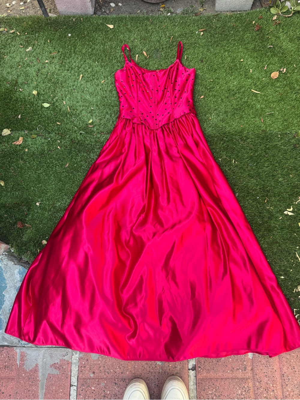 Jessica McClintock Red Satin Beaded Slip Dress
